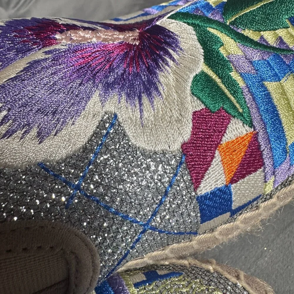 Johnny Was Madrid‎ Floral Embroidered Espadrilles Shoe Size 42 NEW